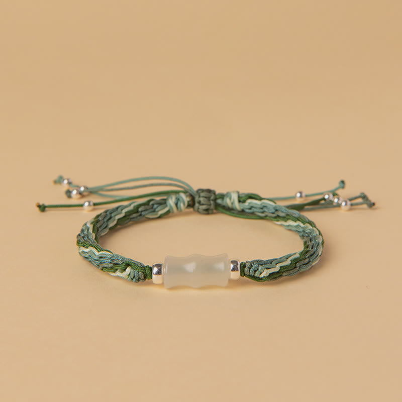 KarmaRipple's Ivory Jade Bamboo Reincarnation Weave Wealth Fortune Strength String Bracelet p1