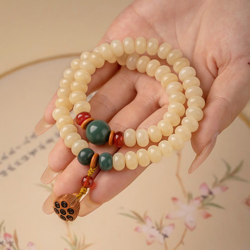 KarmaRipple's Bodhi Seed Lotus Pod Talisman Peace Double Wrap Bracelet p2