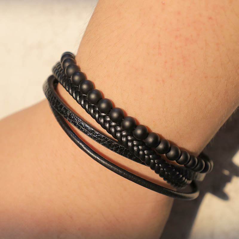 KarmaRipple's Authentic Lava Rock Black Onyx Bead Leather Bracelet p15