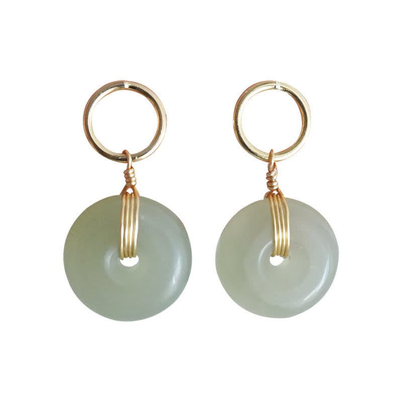 KarmaRipple's Round Jade Peace Buckle Fortune Drop Earrings p12
