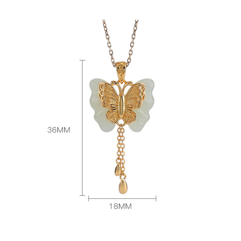 KarmaRipple's 925 Sterling Silver Plated Gold Hetian Ivory Jade Butterfly Blessing Pendant Necklace p8