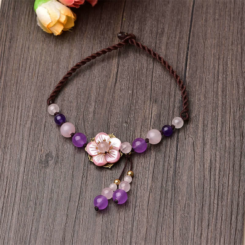 KarmaRipple's Authentic Amethyst Rose Quartz Gemstone Talisman Fortunate Balancing Anklet p1
