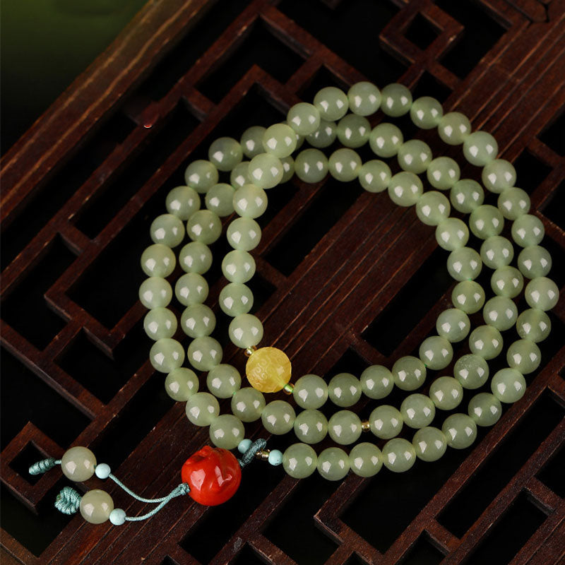 KarmaRipple's Jade Red Agate Amber Laughing Buddha Prosperity Bracelet p2
