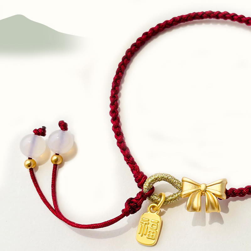 KarmaRipple's Handmade Peach Blossom Rosette Bow Weave Fu Character Talisman Fortune Fortune Red Rope Bracelet p6