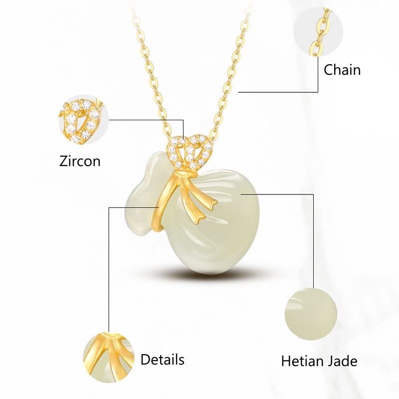 KarmaRipple's Authentic Hetian Ivory Jade Fortune Money Bag Pendant Necklace p9