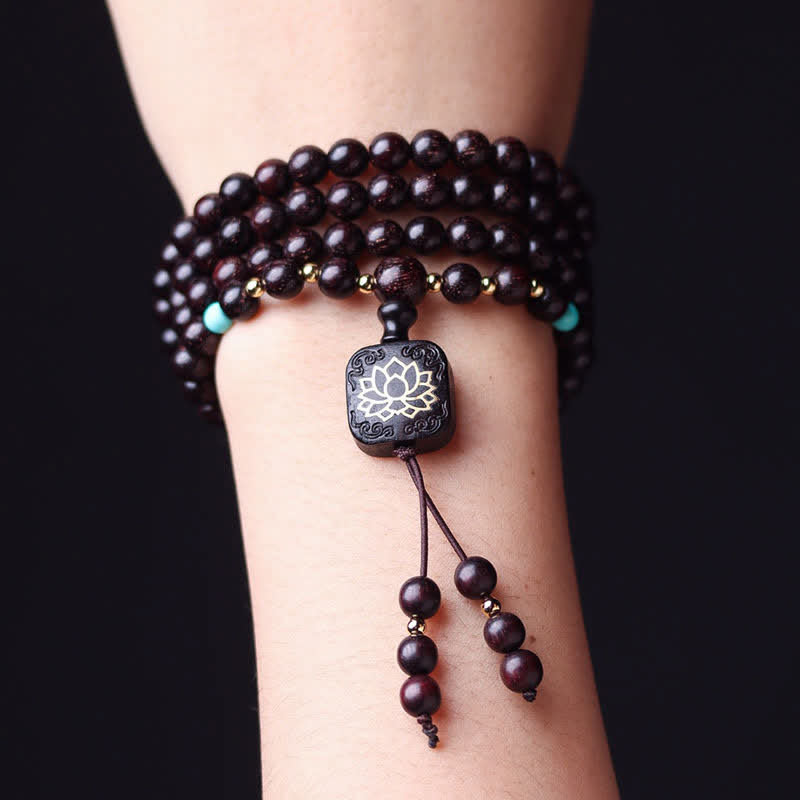 KarmaRipple's 108 Mala Beadwork Tibetan Small Leaf Red Sandalwood Lotus Balance Bracelet p4