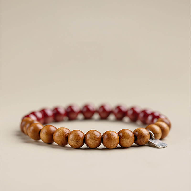 KarmaRipple's 925 Sterling Silver Peach Wood Cinnabar Ward Off Evil Spirits Bracelet p8