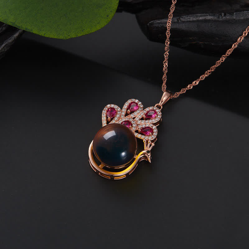 KarmaRipple's Peacock Amber Fortune Love Pendant Necklace Ring p3