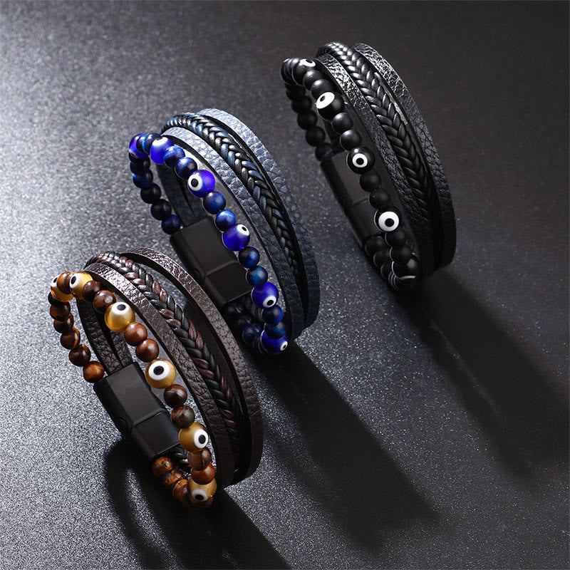 KarmaRipple's Evil Eye Tiger Eye Protection Beaded Multilayered Woven Bracelet p4