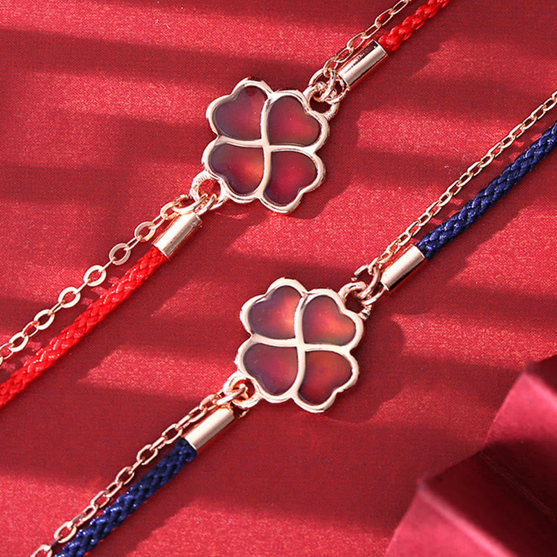KarmaRipple's 925 Sterling Silver Color-changing Four Leaf Clover Fortune Protection Red String Bracelet p12