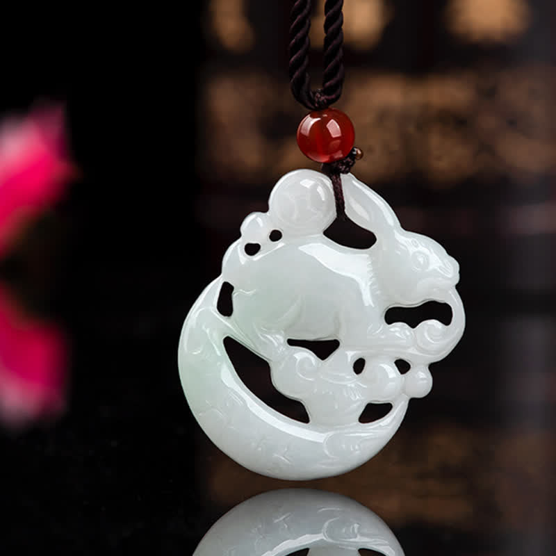KarmaRipple's Year of the Rabbit Ivory Jade Crescent Moon Protection Pendant Necklace p6
