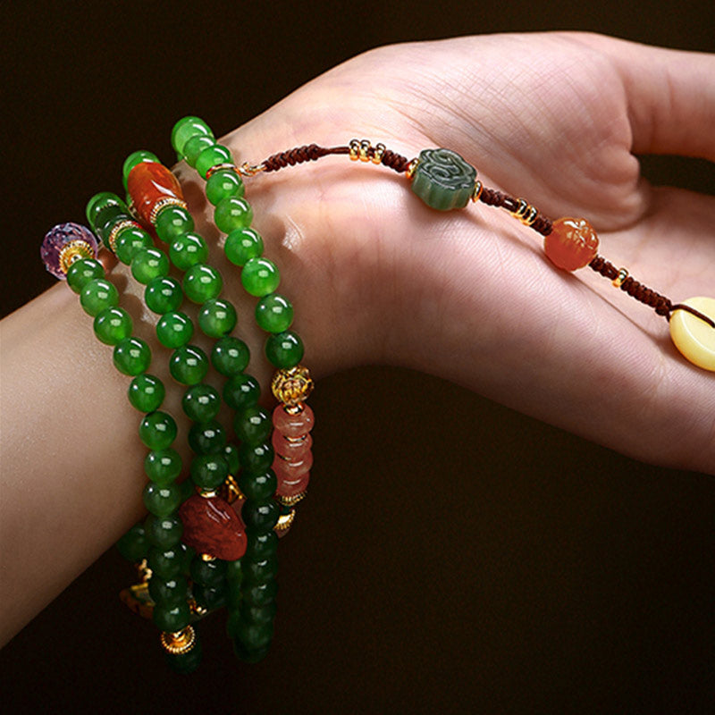KarmaRipple's 108 Mala Beadwork Cyan Jade Red Agate Laughing Buddha Fortune Bracelet p4