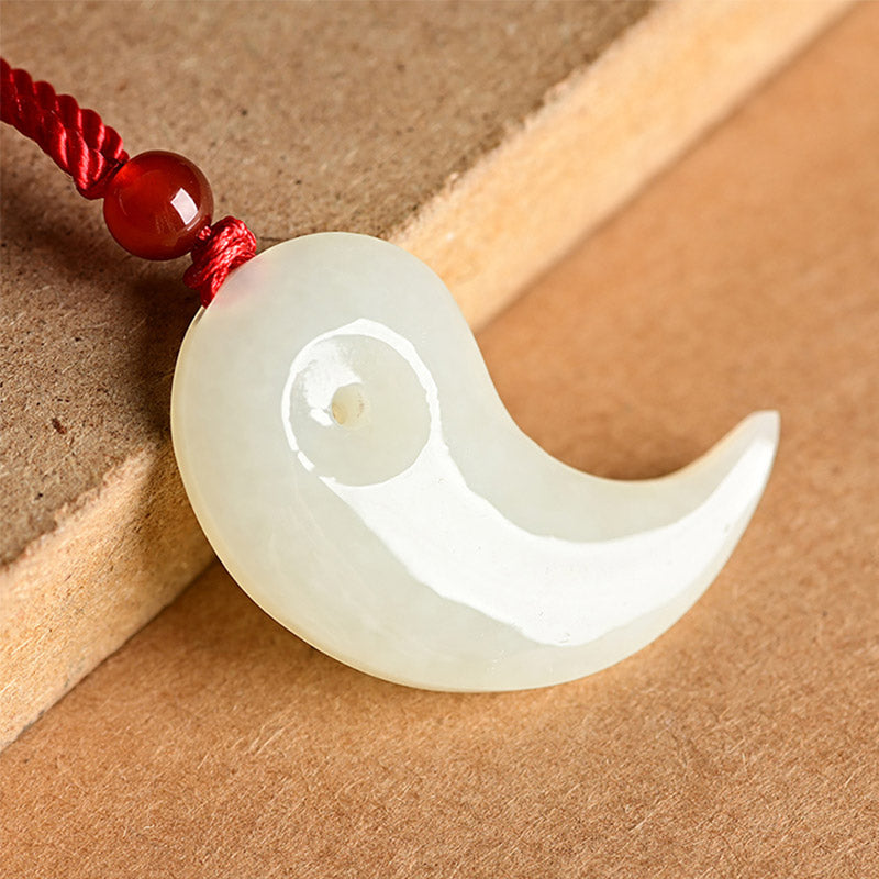 KarmaRipple's Yin Yang Ivory Jade Cyan Jade Protection Blessing Pendant String Necklace p14
