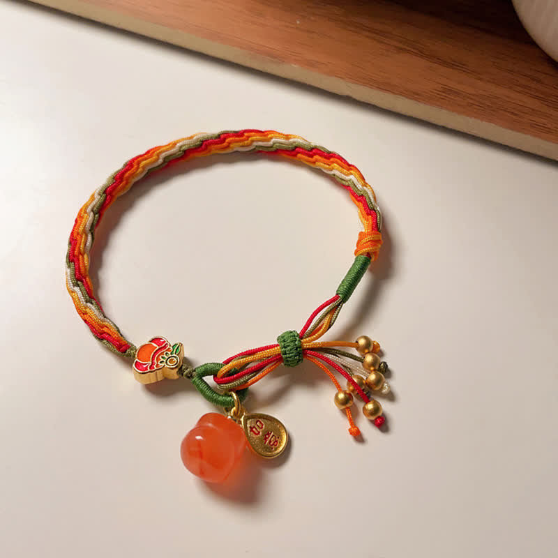 KarmaRipple's Persimmon Red Agate Strength Reincarnation Weave Braid String Bracelet p12