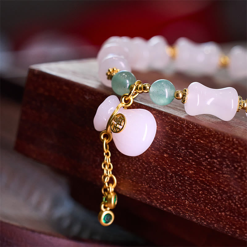 KarmaRipple's Authentic Ivory Golden Silk Jade Bamboo Pattern Wealth Fortunate Bag Fu Character Bracelet p4