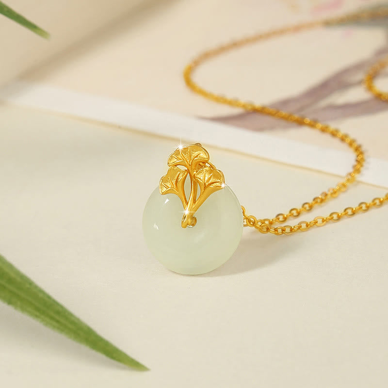 KarmaRipple's 925 Sterling Silver Hetian Jade Ginkgo Leaves Prosperity Pendant Necklace p3
