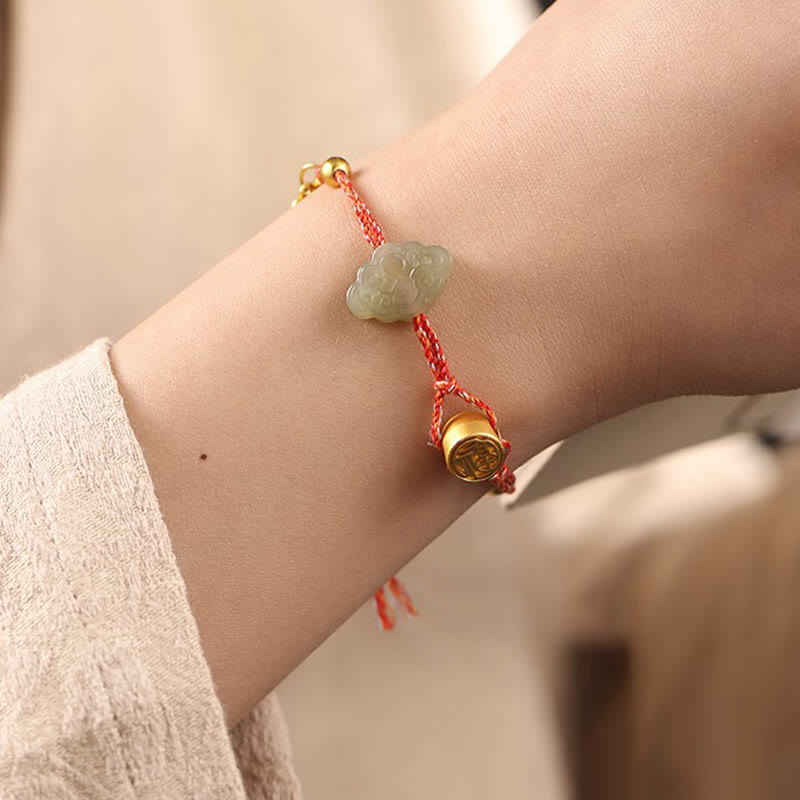 KarmaRipple's Handmade Auspicious Clouds Hetian Jade Fu Character Fortune Fortune Rope Bracelet p11