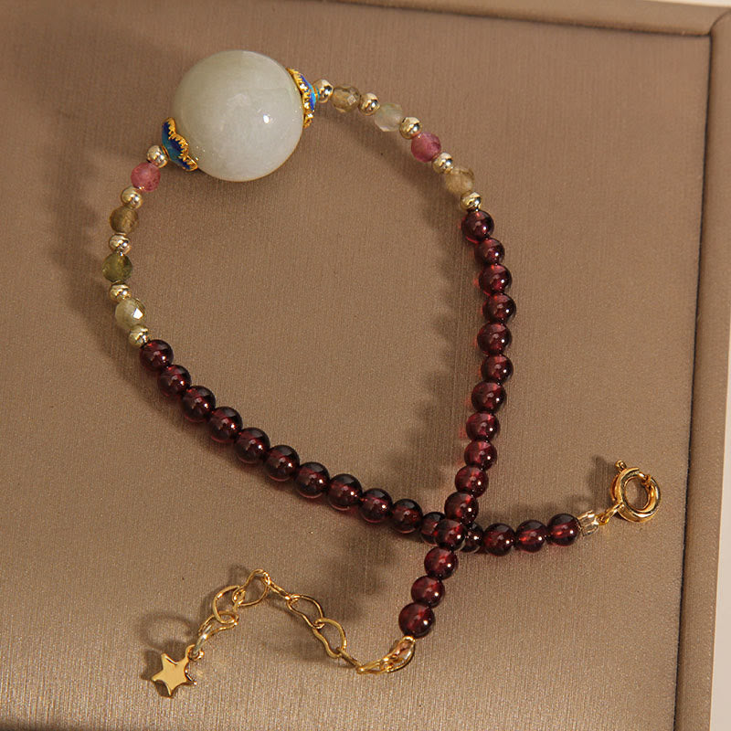 KarmaRipple's Garnet Jade Bead Peace Buckle Protection Bracelet p7