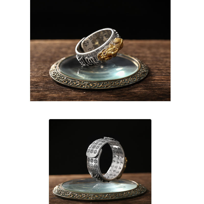 KarmaRipple's Tibetan 990 Sterling Silver Om Mani Padme Hum PiXiu Dorje Vajra Heart Sutra Engraved Wealth Ring p16