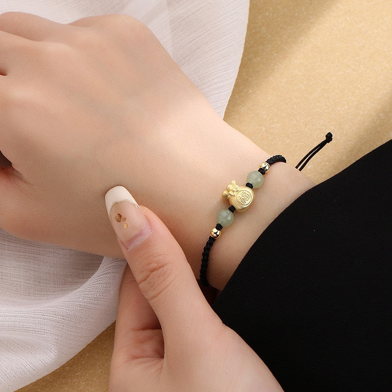 KarmaRipple's Fortunate Money Bag Fu Character Jade Bead Fortune Woven Bracelet p2