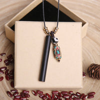 KarmaRipple's Tibetan Ebony Wood Dzi Bead Peace Calm Pendant Necklace