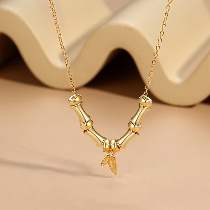 KarmaRipple's Golden Bamboo Pattern Titanium Steel Wealth Pendant Necklace p2
