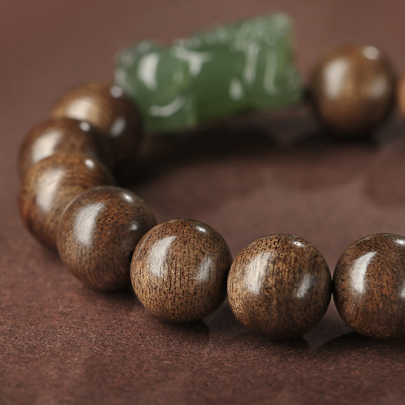 KarmaRipple's 925 Sterling Silver Brunei Agarwood PiXiu Jade Peace Strength Bracelet p12