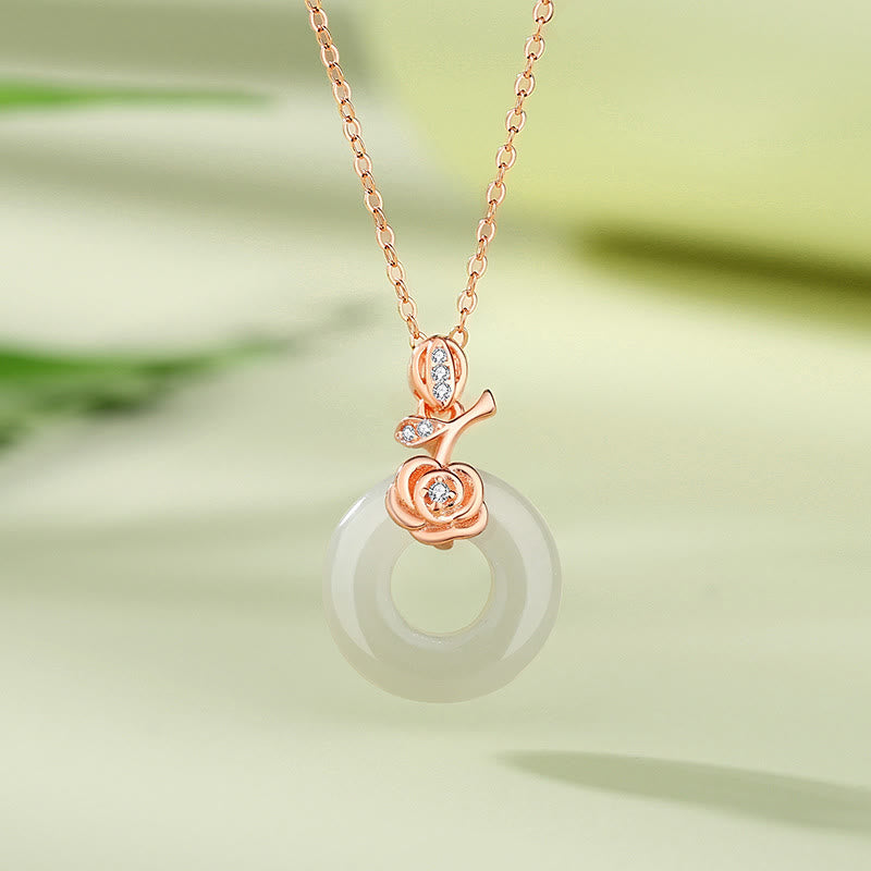 KarmaRipple's 925 Sterling Silver Ginkgo Leaf Butterfly Rose Chalcedony Hetian Jade Peace Buckle Fu Character Balance Pendant Necklace p20