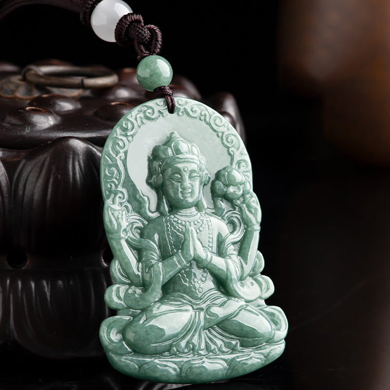 KarmaRipple's Four-armed Avalokitesvara Authentic Jade Amulet Blessing String Pendant p5