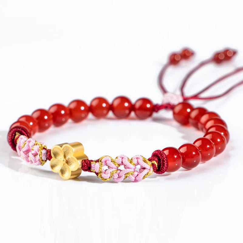 KarmaRipple's 999 Sterling Silver Authentic Red Agate Pink Gemstone Cherry blossom Bracelet p8
