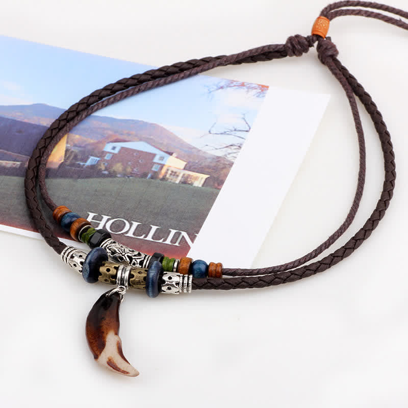 KarmaRipple's Ethnic Wolf Tooth Pattern Beadwork Wealth Pendant Necklace p4