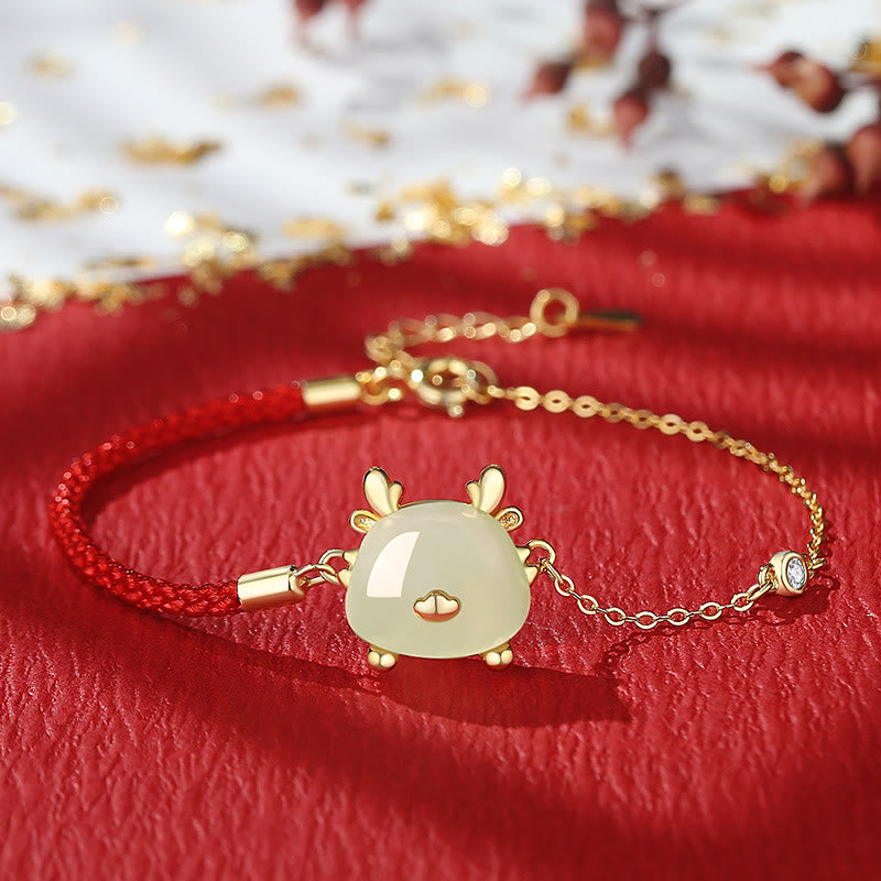 KarmaRipple's 925 Sterling Silver Year of the Dragon Authentic Hetian Jade Red Agate Cute Dragon Protection Success Bracelet Pendant Necklace Earrings ( p1
