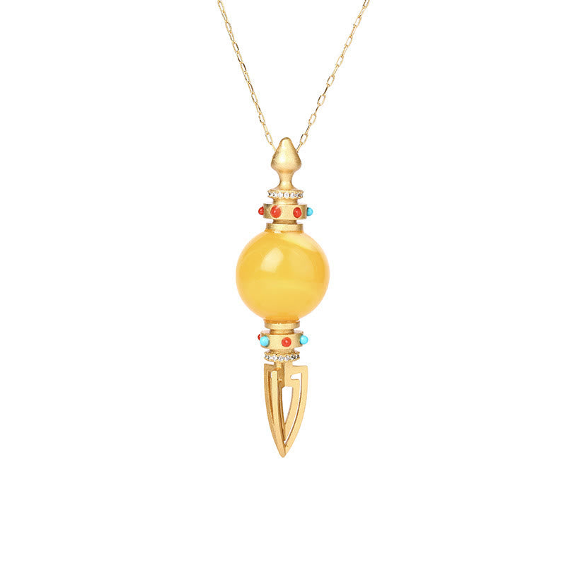 KarmaRipple's 24K Gold Plated Amber Dorje Vajra Clear Anxiety Pendant Necklace p5