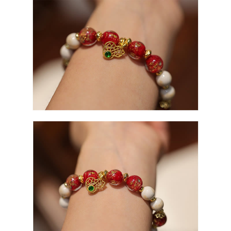 KarmaRipple's Gourd God Of Wealth Talisman Fortune Liuli Glass Bead Incense Ash Porcelain Bead Bracelet p8