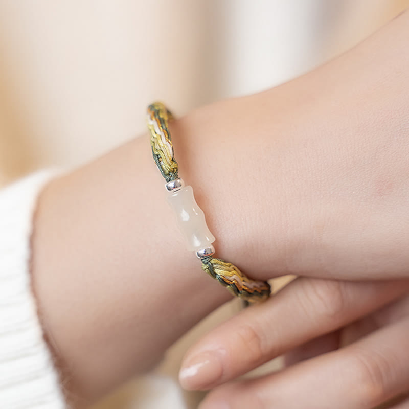 KarmaRipple's Ivory Jade Bamboo Reincarnation Weave Wealth Fortune Strength String Bracelet p12