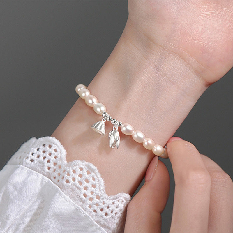 KarmaRipple's 999 Sterling Silver Lotus Flower Pod Authentic Pearl Balancing Bracelet p7