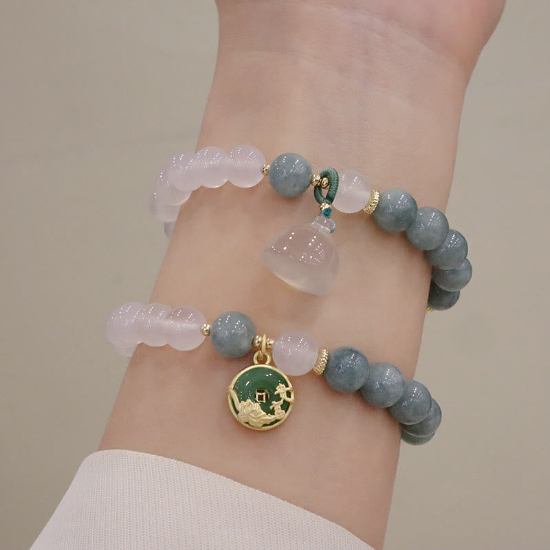 KarmaRipple's Ivory Agate Jade Lotus Flower Peace Buckle Protection Bracelet p12