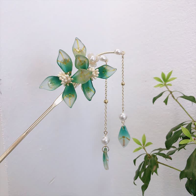 KarmaRipple's Flower Leaf Pearl Peace Tassel Hairpin p7