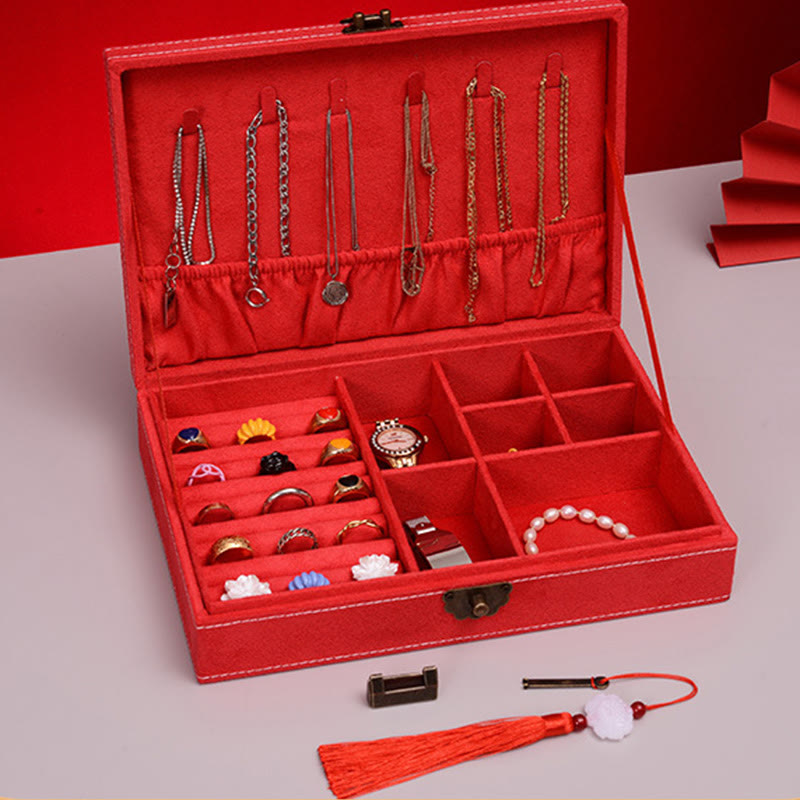 KarmaRipple's Simple Design Jewelry Box Organizer Single Layer Flannel Jewelry Storage Box With Lock p27