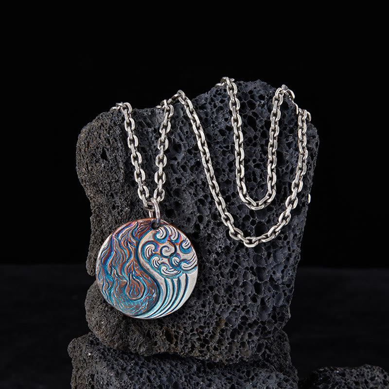 KarmaRipple's 990 Sterling Silver Yin Yang Water and Fire Balance Pendant Necklace p2