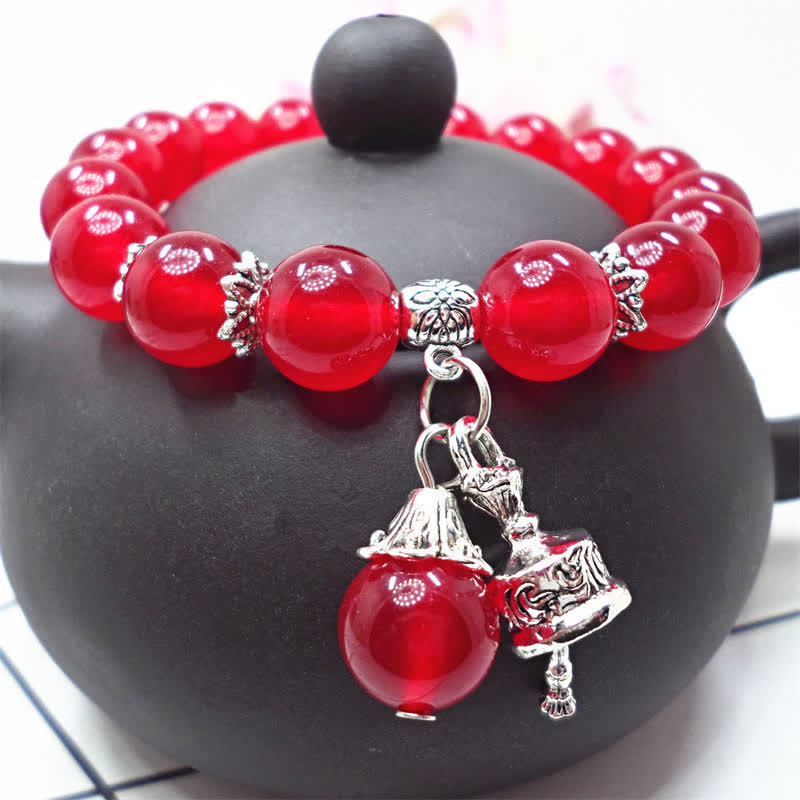 KarmaRipple's Vintage Gemstone Chalcedony Stone Energy Beaded Bell Talisman Bracelet p10