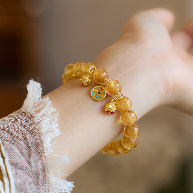 KarmaRipple's Gold Swallowing Beast Bronze Coin Good Fortune Talisman Liuli Glass Bead Fortune Bracelet p18