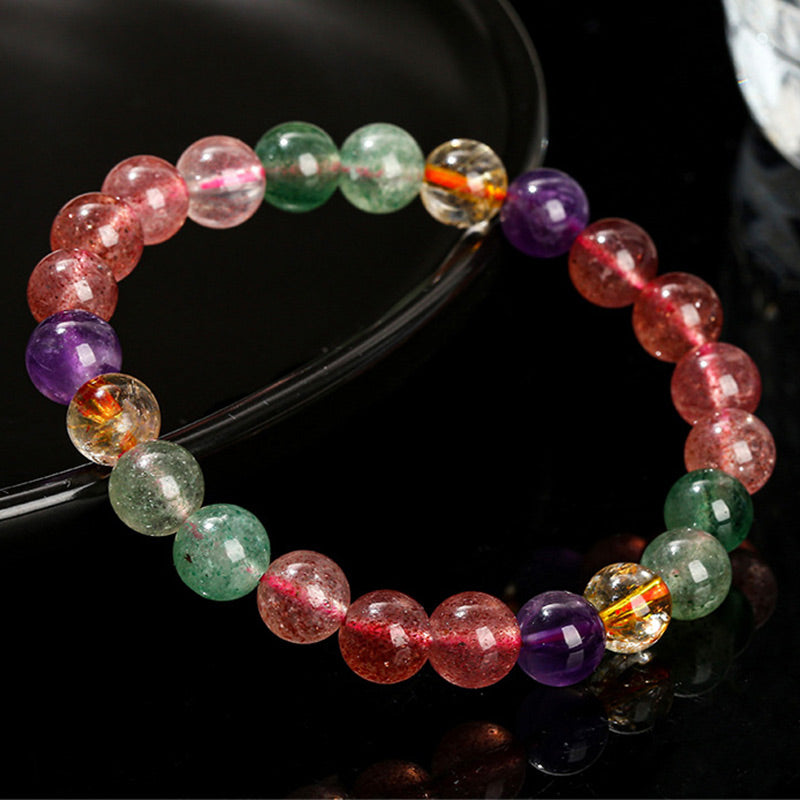 KarmaRipple's Authentic Multicolored Strawberry Quartz Love Balancing Beaded Bracelet p7