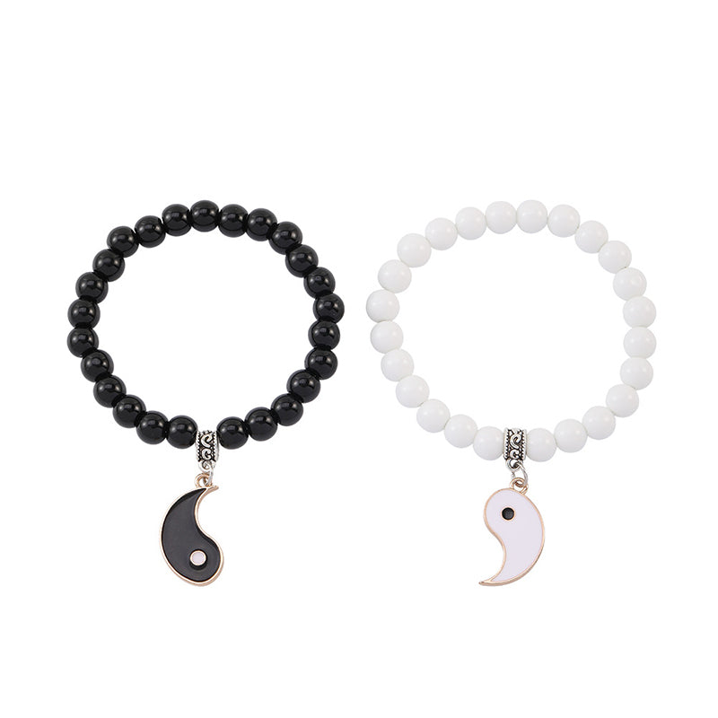 KarmaRipple's 2Pcs Black Onyx Ivory Turquoise Bead Yin Yang Protection Pair Bracelet p24