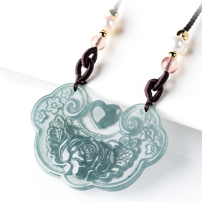 KarmaRipple's Authentic Jade Peony Flower Lock of Good Wishes Prosperity Pendant Necklace p3