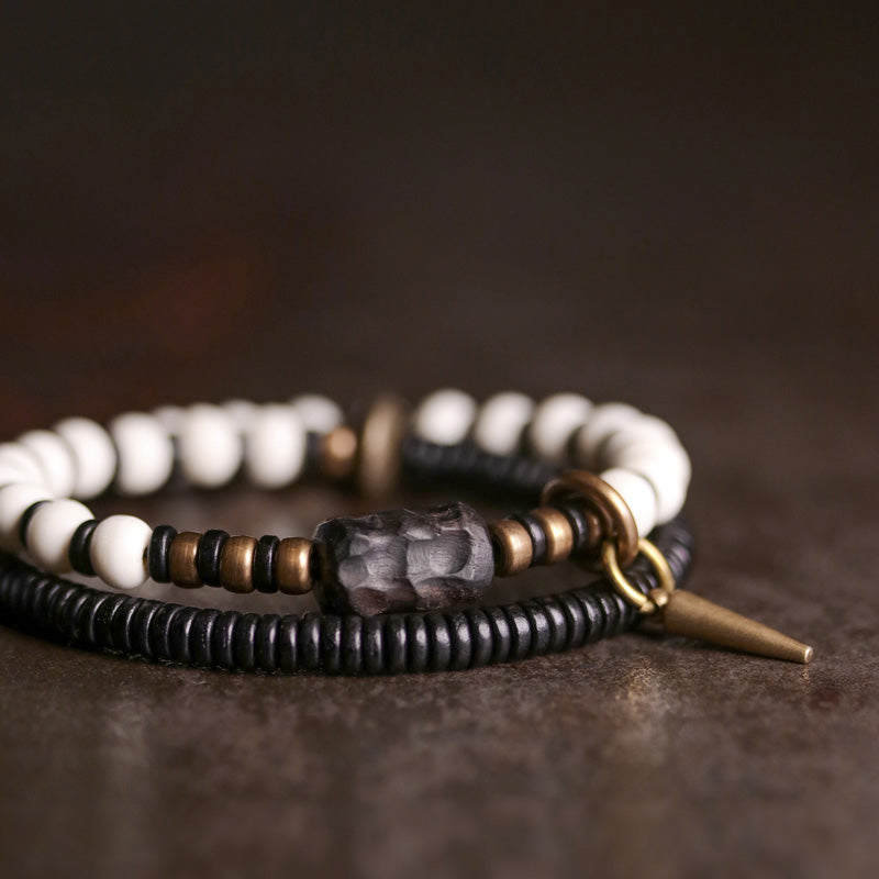 KarmaRipple's Yak Bone Ebony Wood Bronze Strength Pair Bracelet p7