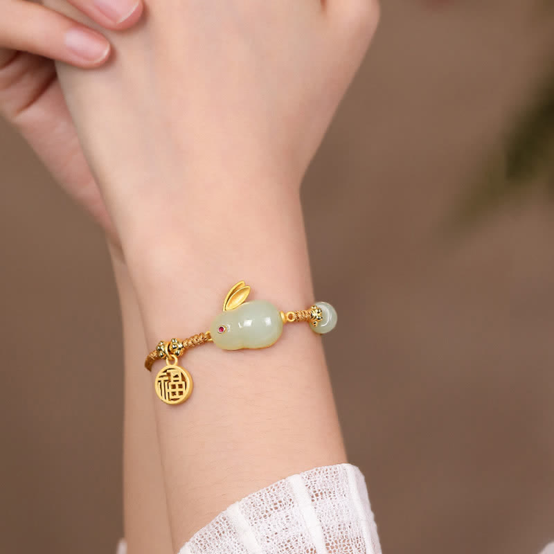 KarmaRipple's Year of the Rabbit Hetian Jade Happiness Blessing Wealth String Bracelet p3
