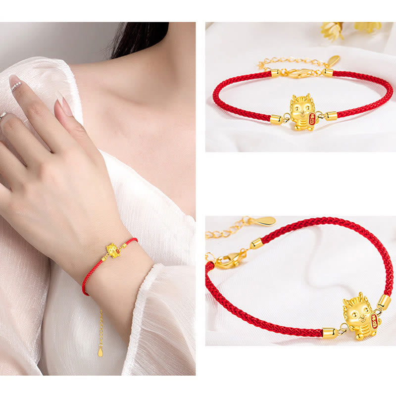 KarmaRipple's 925 Sterling Silver Year Of The Dragon Fortunate Golden Dragon Strength Red Rope Chain Bracelet p6