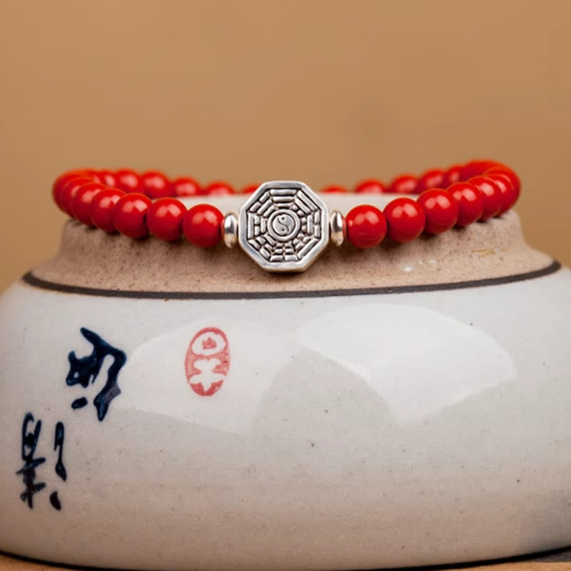 KarmaRipple's 925 Sterling Silver Yin Yang Bagua Symbol Cinnabar String Concentration Bracelet p16