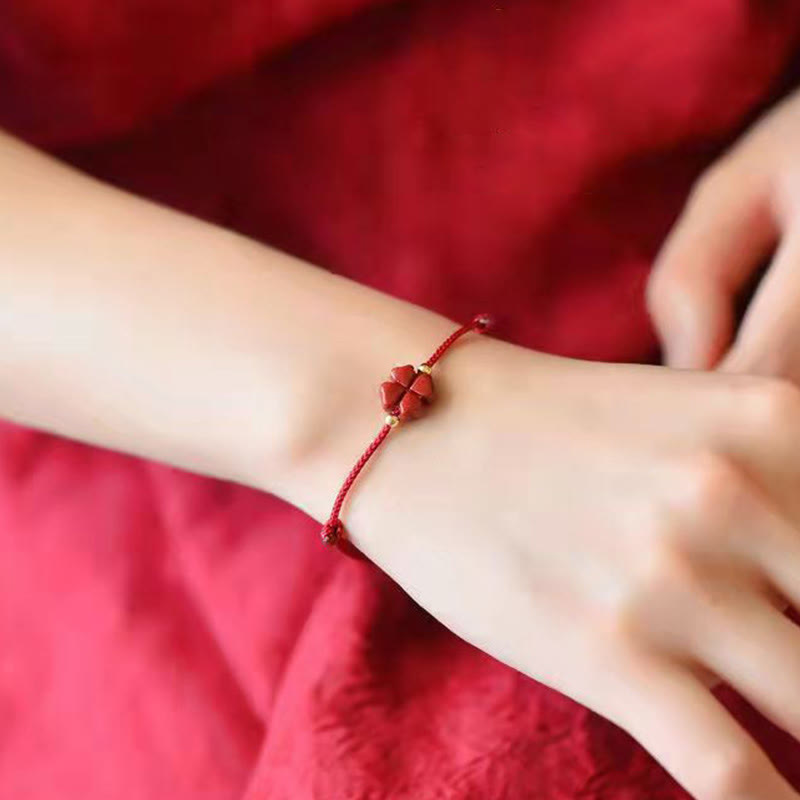KarmaRipple's Authentic Cinnabar Four Leaf Clover Blessing Red String Bracelet Anklet p11